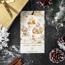 Gouden en witte kerstsymbolen cadeaulabel