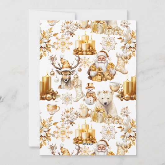 Gouden en witte kerstsymbolen feestdagenkaart (Achterkant)