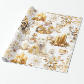 Gouden en witte kerstsymbolen inpakpapier (Uitgerold)