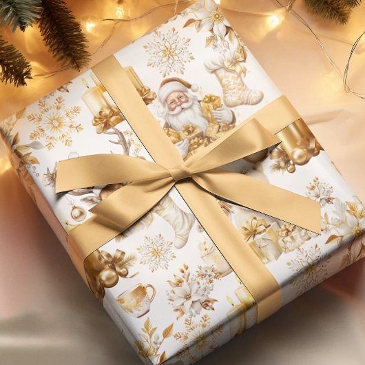 Gouden en witte kerstsymbolen inpakpapier