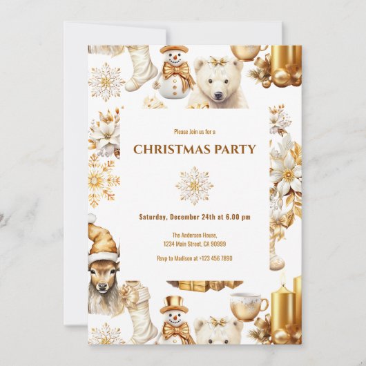 Gouden en witte kerstsymbolen kaart (Voorkant)