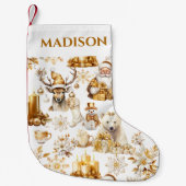 Gouden en witte kerstsymbolen kleine kerstsok (Voorkant)