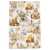 Gouden en witte kerstsymbolen medium cadeauzakje (Voorkant)