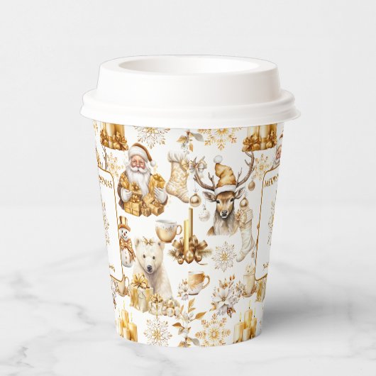 Gouden en witte kerstsymbolen papieren bekers (Rechts)