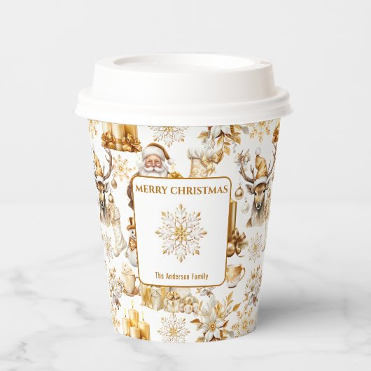 Gouden en witte kerstsymbolen papieren bekers (Voorkant)