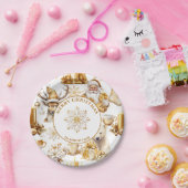 Gouden en witte kerstsymbolen papieren bordje (Feest)