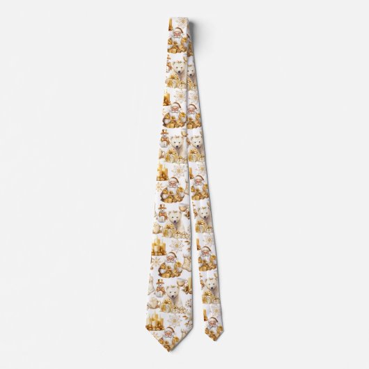 Gouden en witte kerstsymbolen stropdas (Voorkant)
