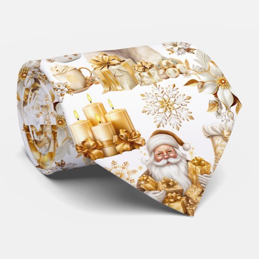 Gouden en witte kerstsymbolen stropdas (Opgerold)