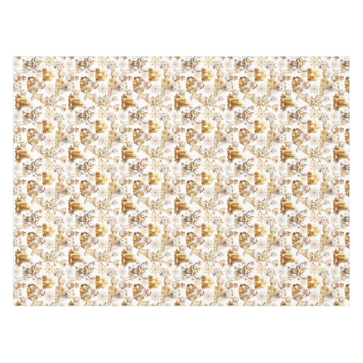 Gouden en witte kerstsymbolen tafelkleed (Voorkant (Horizontaal))