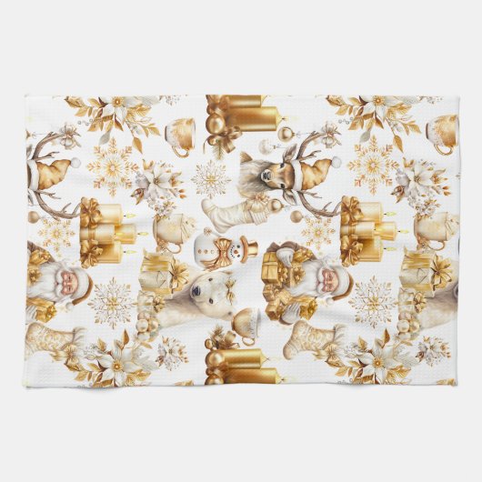 Gouden en witte kerstsymbolen theedoek (Horizontaal)