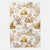 Gouden en witte kerstsymbolen theedoek (Verticaal)