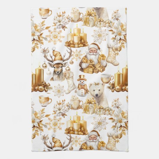 Gouden en witte kerstsymbolen theedoek (Verticaal)