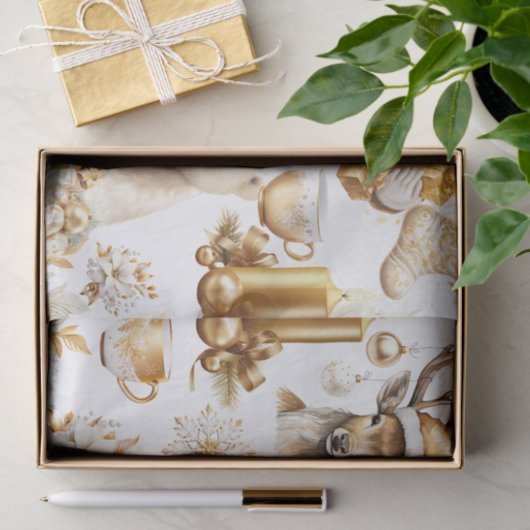Gouden en witte kerstsymbolen tissuepapier (Geschenk)