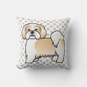 Gouden en witte Lhasa Apso Cartoon Hond & Pootjes Kussen