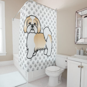 Gouden en witte Lhasa Apso Schattige Cartoon Hond Douchegordijn
