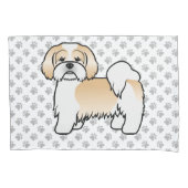 Gouden en witte Lhasa Apso Schattige Cartoon Hond Kussensloop (Voorkant-Links)
