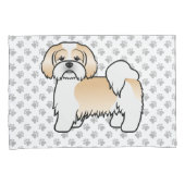 Gouden en witte Lhasa Apso Schattige Cartoon Hond Kussensloop (Voorkant-Rechts)