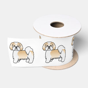 Gouden en witte Lhasa Apso Schattige Cartoon Hond Satijnen Lint