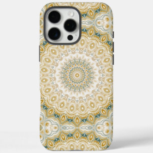 Gouden en witte mandala patroon met turkooizen acc iPhone 16 pro max hoesje