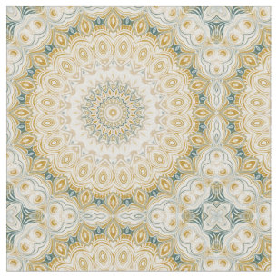 Gouden en witte mandala patroon met turkooizen acc stof