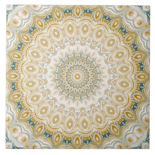 Gouden en witte mandala patroon met turquoise acce tegeltje