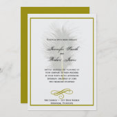 Gouden en Witte Marabou Feather Bruiloft uitnodigi Kaart (Voorkant / Achterkant)