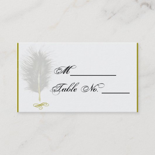 Gouden en Witte Marabou Feather Wedding Place Card Plaatskaartje (Voorkant)