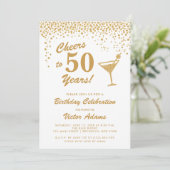 Gouden en witte Martini Verjaardag Kaart (Staand voorkant)