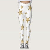 gouden en witte metalen sterren mode leggings (Voorkant)
