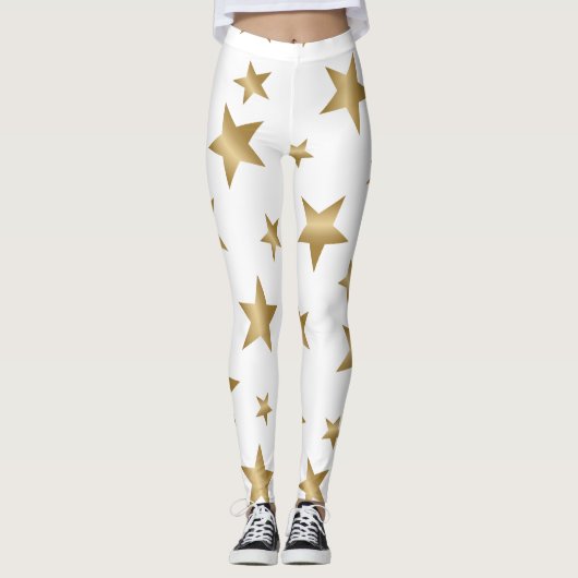 gouden en witte metalen sterren mode leggings (Voorkant)