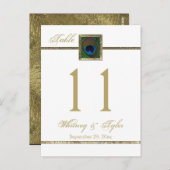 Gouden en Witte Peacock Feather Tafelnummer (Voorkant / Achterkant)