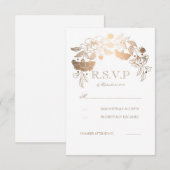 Gouden en witte pioenen laurier bruiloft RSVP Kaar Kaartje (Voorkant / Achterkant)