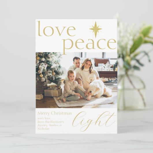 Gouden en witte platte foto kerstkaart (Staand voorkant)