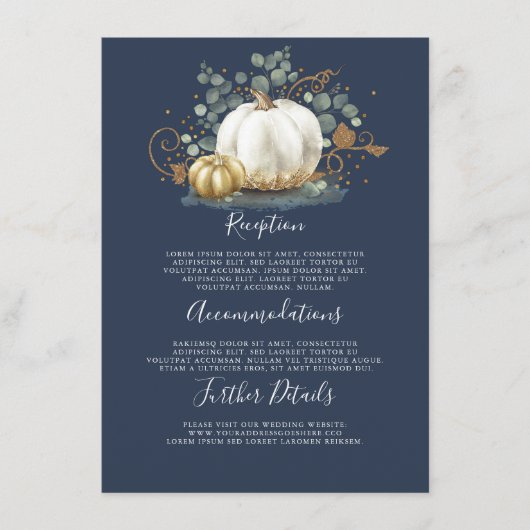 Gouden en witte pompoen bruiloft Details Informati Informatiekaartje (Voorkant)