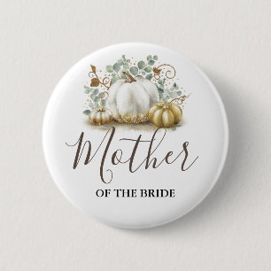 Gouden en witte pompoen herfst bruiloft ronde button 5,7 cm