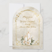 Gouden en Witte Rozen Boog Frame Bruidsdouche Kaart (Voorkant)