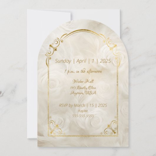Gouden en Witte Rozen Boog Frame Bruidsdouche Kaart (Achterkant)