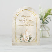 Gouden en Witte Rozen Boog Frame Bruidsdouche Kaart (Staand voorkant)