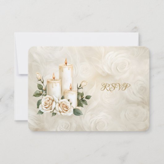 Gouden en witte rozen boog Lijst kaarslicht RSVP Kaartje (Voorkant)