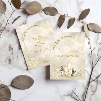 Gouden en witte rozen boog Lijst kaarslicht Save The Date