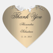 Gouden en Witte Rozen Bruiloft Dankjewel Hart Sticker (Voorkant)