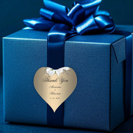 Gouden en Witte Rozen Bruiloft Dankjewel Hart Sticker