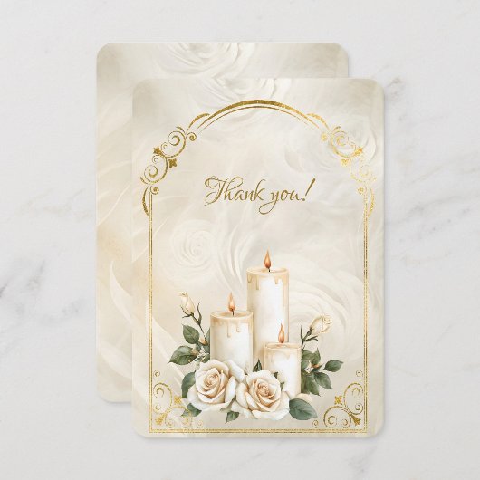 Gouden en Witte Rozen Kaarslicht Bedankkaart