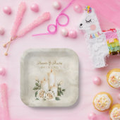 Gouden en witte rozen kaarslicht papieren bordje (Feest)