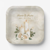 Gouden en witte rozen kaarslicht papieren bordje (Voorkant)