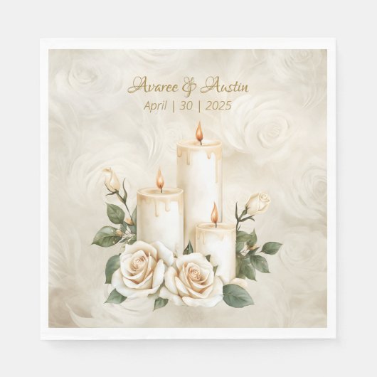 Gouden en witte rozen kaarslicht servet (Voorkant)