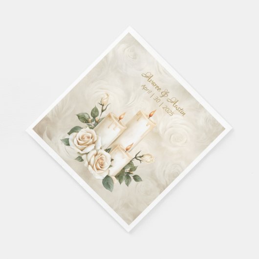 Gouden en witte rozen kaarslicht servet (Hoek)