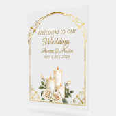 Gouden en Witte Rozen Kaarslicht Welkom Acryl Bord (Hoek)