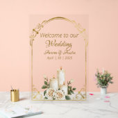 Gouden en Witte Rozen Kaarslicht Welkom Acryl Bord (Huwelijk)