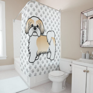 Gouden En Witte Shih Tzu Schattige Cartoon Hond Douchegordijn